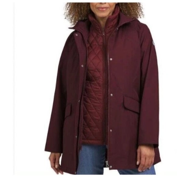 NWOT Lands' End 2 in 1 Jacket Women's S Burgundy Quilted Hooded Parka Coat - Picture 1 of 10